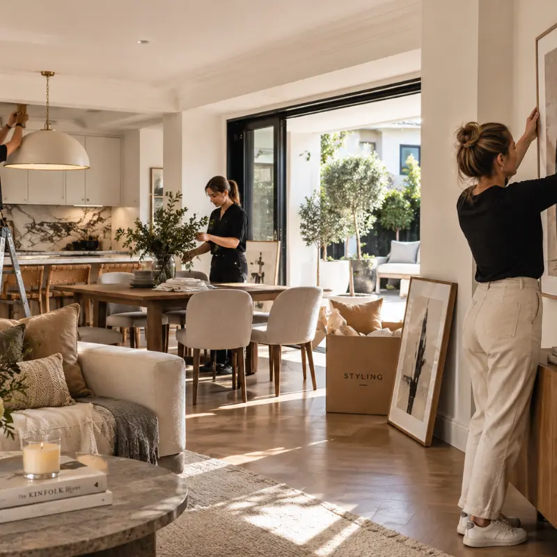 Property stylists preparing and styling a Hawthorn home for sale