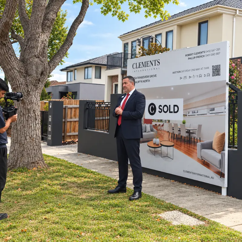 Robert Clements, Director and auctioneer, filming at a Clements International property sale