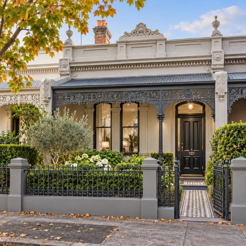Victorian terrace home in Prahran with ornate ironwork, landscaped garden and classic period detailing